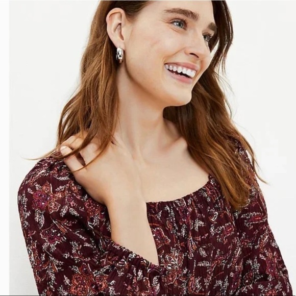 Loft Square Neck Peplum Blouse Top Floral Paisley Print Purple NWT - Picture 12 of 13